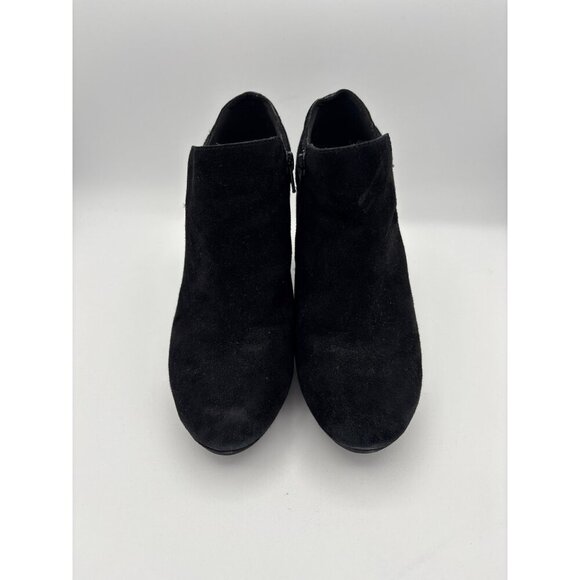 Clarks Womens Black Suede Heeled Ankle Boots Size 7 With Gold Buckle & Zipper Cl - Picture 1 of 6